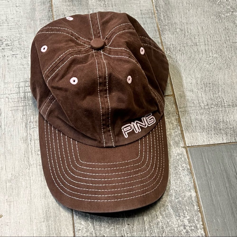 Ping Women's Brown Natural Wash Pink Contrast Golf Cap Hat 100% Cotton OS